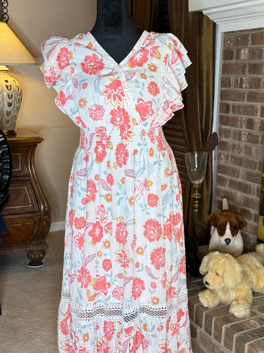 Anthropologie J.GEE 2X Floral Maxi Dress Cottagecore Flutter Sleeve Romantic